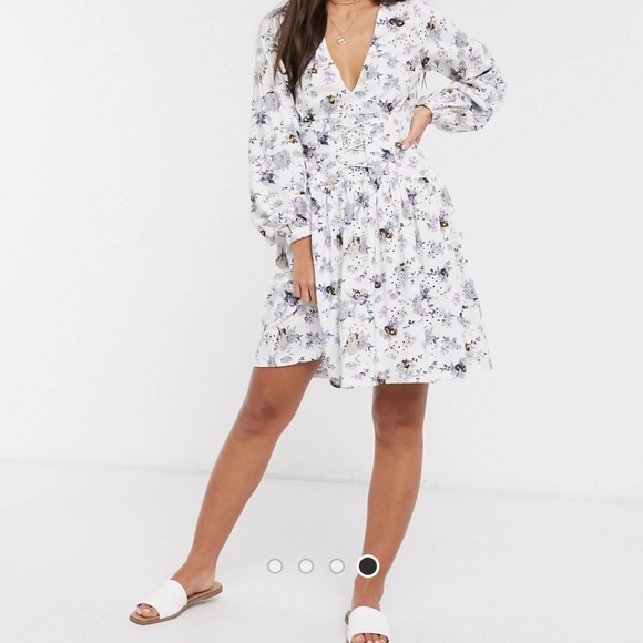 NWOT - ASOS Design Broderie Printed Lace Up Mini Dress in White - Picture 1 of 5